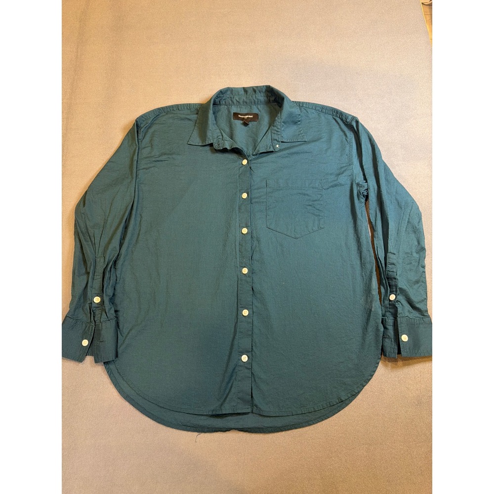 Banana Republic Womens Button Down Shirt M Teal Green 100% Cotton Long Sleeve
